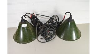 PAIR OF VINTAGE GREEN INDUSTRIAL STYLE CEILING LIGHT FITTINGS