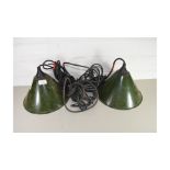 PAIR OF VINTAGE GREEN INDUSTRIAL STYLE CEILING LIGHT FITTINGS