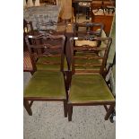 SET OF FOUR 19TH CENTURY MAHOGANY FRAMED BAR BACK DINING CHAIRS WITH GREEN PUSH OUT SEATS