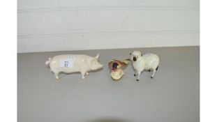 BESWICK MODEL PIG, SHEEP AND A ROYAL WORCESTER GOLDFINCH (3)