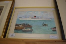 W G PARKINSON, STUDY OF NORWEGIAN CRUISE SHIP, THE PRINCESS INGRID, WATERCOLOUR, FRAMED AND