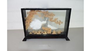 CHINESE CORK DIORAMA IN GLAZED CASE DECORATED WITH TWO PEACOCKS