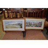TWO COLOURED PRINTS - NORWICH MARKET PLACE AND CROMER, FRAMED AND GLAZED, 51CM WIDE