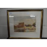 B TUCK, STUDY OF RIVERSIDE SCENE WITH BOATS, WATERCOLOUR, FRAMED AND GLAZED, 44CM WIDE