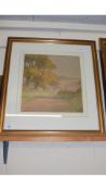 L G LINNELL, STUDY OF COUNTRY SCENE WITH COTTAGES AND TREES, WATERCOLOUR, FRAMED AND GLAZED, 50CM