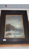 G A MORTON, STUDY OF CLIFFSIDE SCENE WITH ROUGH SEA, SET IN A HEAVY OAK FRAME, 57CM HIGH