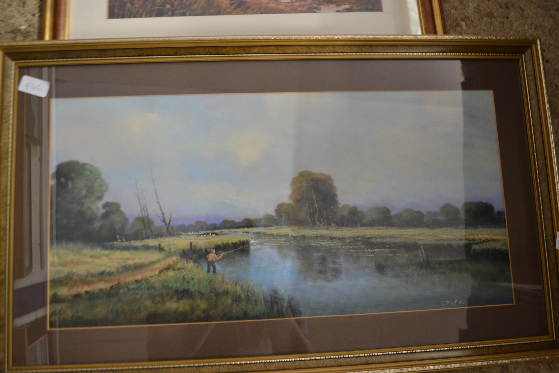 KEVIN CURTIS - SHEEP GRAZING, OIL, TOGETHER WITH GEOFFREY FLATT, FISHING NEAR OAKLEY, FRAMED AND - Image 3 of 3