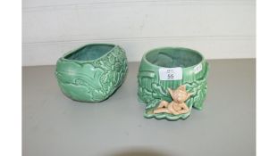 SILVAC PLANTER WITH ELF DECORATION PLUS A FURTHER SILVAC FLORAL DECORATED PLANTER (2)