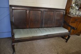 18TH CENTURY OAK SETTLE WITH FOUR PANELLED BACK, 182CM WIDE