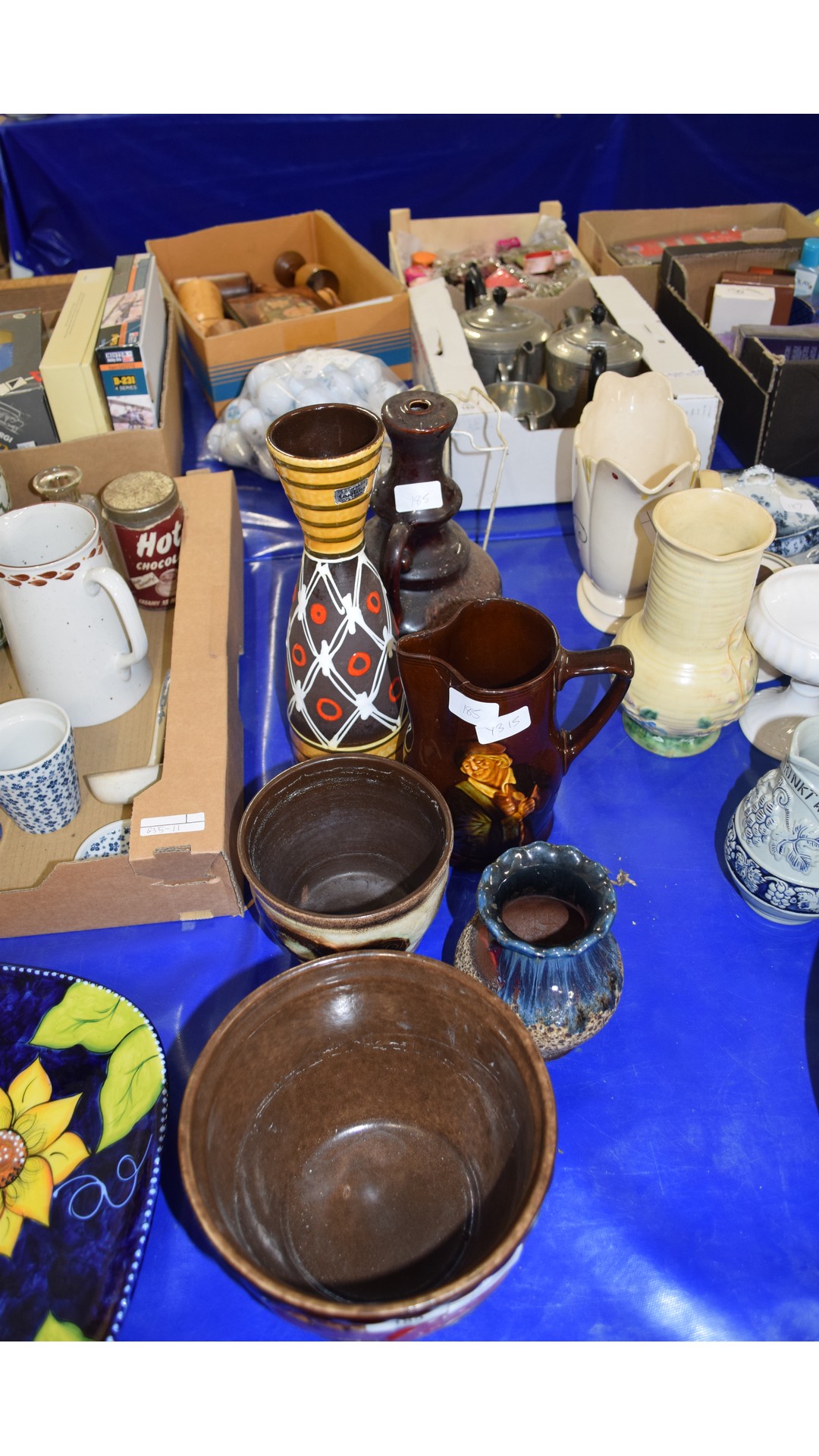 DOULTON KINGS WARE JUG (A/F) TOGETHER WITH A FURTHER WEST GERMAN VASE, TABLE LAMP, JARDINIERES ETC - Image 2 of 2