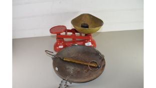 VINTAGE SALTER SCALES AND WEIGHTS TOGETHER WITH HANGING SCALES AND TRAY