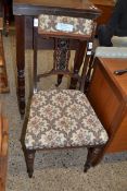 LATE VICTORIAN SIDE CHAIR WITH CARVED SHOWOOD FRAME AND FLORAL UPHOLSTERY