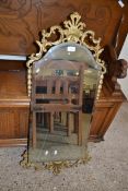 MID 20TH CENTURY BEVELLED WALL MIRROR IN FOLIATE METAL FRAME, 102CM HIGH