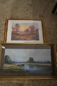 KEVIN CURTIS - SHEEP GRAZING, OIL, TOGETHER WITH GEOFFREY FLATT, FISHING NEAR OAKLEY, FRAMED AND