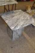 CONTEMPORARY GREY MARBLE PEDESTAL LAMP TABLE, 55CM WIDE