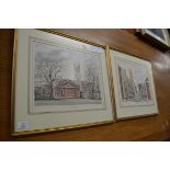 AFTER DAVID GENTLEMAN, TWO COLOURED PRINTS - WINCHESTER COLLEGE FROM MEADS AND WINCHESTER COLLEGE