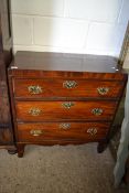 GEORGIAN MAHOGANY THREE DRAWER CHEST OF SMALL PROPORTION FITTED WITH BRASS HANDLES, 83CM WIDE