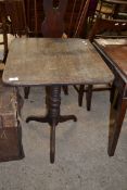 SMALL 19TH CENTURY OAK TABLE ON TURNED COLUMN WITH TRIPOD BASE, 55CM WIDE