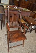 DARK STAINED FOLDING WOODEN CHAIR WITH SLATTED FRAME