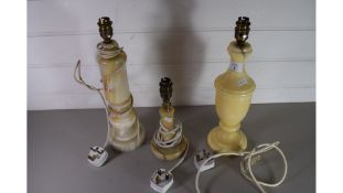 THREE ALABASTER TABLE LAMPS