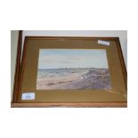 LATE 19TH/EARLY 20TH CENTURY BRITISH SCHOOL, STUDY OF A COASTAL SCENE WITH DISTANT HOUSES,