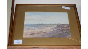 LATE 19TH/EARLY 20TH CENTURY BRITISH SCHOOL, STUDY OF A COASTAL SCENE WITH DISTANT HOUSES,