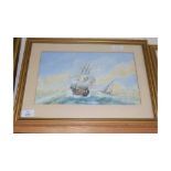LATE 19TH/EARLY 20TH CENTURY BRITISH SCHOOL, STUDY OF SHIPS ON ROUGH SEA, WATERCOLOUR, FRAMED AND