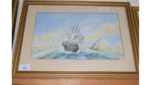 LATE 19TH/EARLY 20TH CENTURY BRITISH SCHOOL, STUDY OF SHIPS ON ROUGH SEA, WATERCOLOUR, FRAMED AND