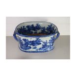 LARGE REPRODUCTION BLUE AND WHITE IRONSTONE FOOT BATH