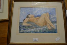 CYRIL NUNN, STUDY OF A FEMALE NUDE, WATERCOLOUR, FRAMED AND GLAZED, 45CM WIDE