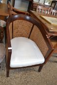 20TH CENTURY HARDWOOD FRAMED AND CANE FINISHED BOW BACK CHAIR, 79CM HIGH