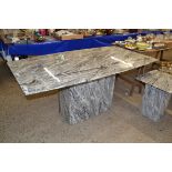 LARGE CONTEMPORARY GREY MARBLE PEDESTAL DINING TABLE, 175CM WIDE