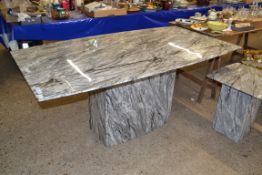 LARGE CONTEMPORARY GREY MARBLE PEDESTAL DINING TABLE, 175CM WIDE