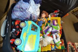 LARGE SUITCASE OF VARIOUS CHILDRENS TOYS TO INCLUDE BUZZ LIGHTYEAR PLUS LARGE QTY OF DUPLO TYPE