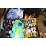 LARGE SUITCASE OF VARIOUS CHILDRENS TOYS TO INCLUDE BUZZ LIGHTYEAR PLUS LARGE QTY OF DUPLO TYPE