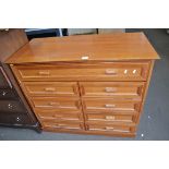 MODERN JENTIQUE LIGHT WOOD SECRETAIRE CHEST WITH FITTED TOP DRAWER OVER EIGHT SMALL DRAWERS, 104CM