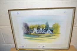 COLOURED PRINT - SCOTTISH COUNTRY HOUSE, FRAMED AND GLAZED