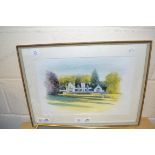 COLOURED PRINT - SCOTTISH COUNTRY HOUSE, FRAMED AND GLAZED