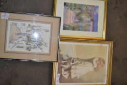 THREE MIXED PRINTS, FRAMED AND GLAZED