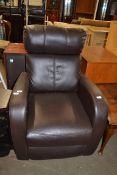 MODERN BROWN LEATHER RECLINER CHAIR, 73CM WIDE