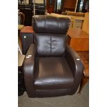 MODERN BROWN LEATHER RECLINER CHAIR, 73CM WIDE