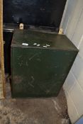 SMALL GREEN PAINTED METAL WALL MOUNTED CABINET, 62CM HIGH