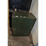 SMALL GREEN PAINTED METAL WALL MOUNTED CABINET, 62CM HIGH