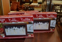 THREE BOXED ILLUMINATED HOLIDAY CHRISTMAS SCENE PICTURES