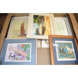 MIXED LOT OF PICTURES TO INCLUDE WATERCOLOUR OF WHERRY