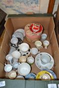 BOX OF MIXED COFFEE CUPS AND SAUCERS AND OTHER MIXED WARES