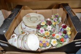 MIXED LOT OF AYNSLEY PORCELAIN MODEL FLOWERS, ADDERLEY TEA WARES ETC