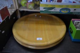 TWO LARGE WOODEN REVOLVING SERVING BOARDS