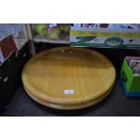 TWO LARGE WOODEN REVOLVING SERVING BOARDS