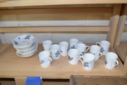 ROYAL WORCESTER BLUE SPRAYS COFFEE CANS AND SAUCERS